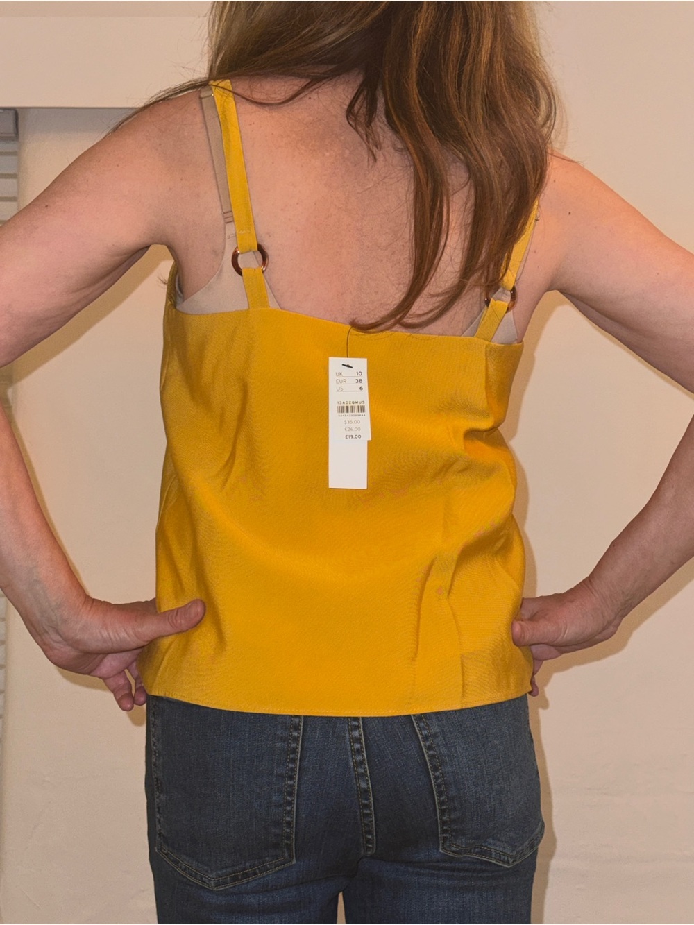 Topshop Yellow V-Neck Satin Cami with Strap Rings - Picture 2 of 3